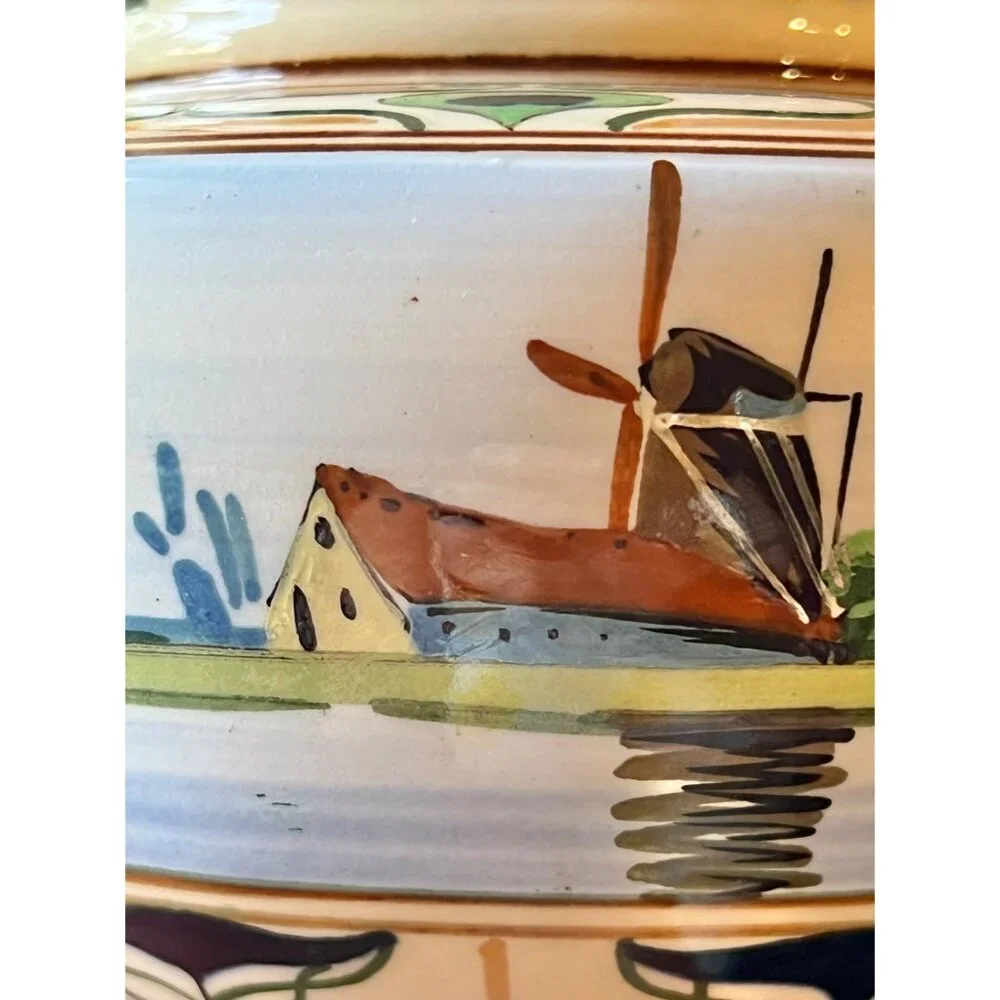 Art Nouveau Gouda Dutch Vase 4.5” D x 3” T Hand-Painted Zuid Holland Ceramic GUC